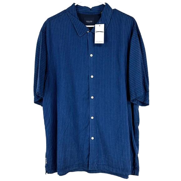 Scotch & Soda NWT Indigo Tencel Striped Men's Button Up Shirt Size XXL Soft Cozy - Picture 2 of 12